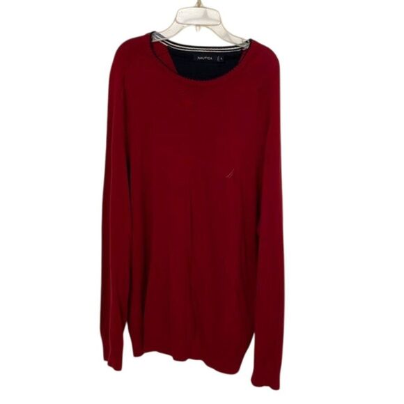 Nautica Red Cotton Knit Sweater Mens Size Extra Large Preppy Casual - Picture 3 of 9